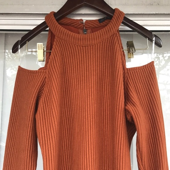 Fall-ready 🍂 Rust Open Cold shoulder Mini Textured dress L - Picture 2 of 8